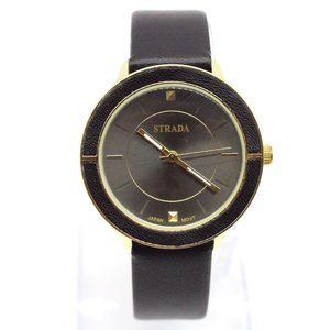 Strada Watch Womens Black Tone Stainless Steel Classic Designer Black Dial